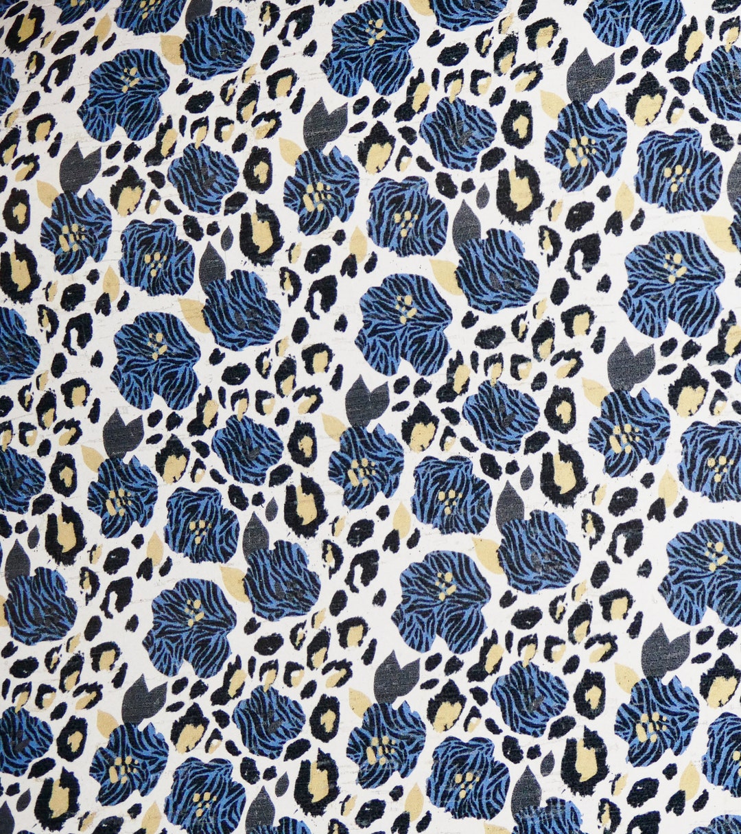 Cork 3-4-5 or 6 Sq Ft BLUE ZEBRA Floral Mixed With LEOPARD on - Etsy