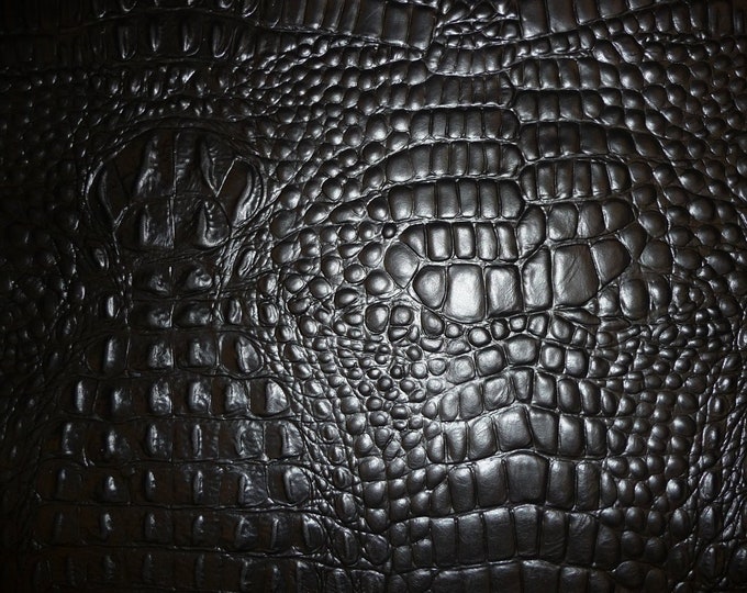 Alligator 12"x12" BLACK Croc Embossed Cowhide 2.5-3oz/ 1-1.2 mm PeggySueAlso E2860-21 hides available