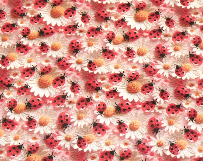 LADY BUGS 5"x11" Lady Bugs and Daises Embroidery Look on Cowhide 3.75-4oz/1.5-1.6 mm PeggySueAlso® E6520-06