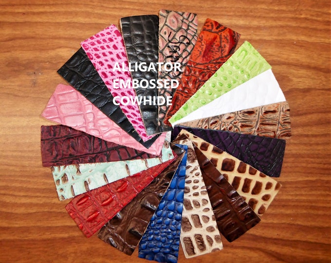 Leather 3-4-5 or 6 sq ft ALLIGATOR / Croc grain Hornback embossed Cowhide Your choice of color /size 2-3.5oz/.8-1.4mm PeggySueAlso E2860