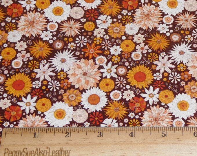 Cork 8"x10" BOHO MYSTERY AUTUMN Floral / Flower Garden Cork applied to Leather Burgundy Orange Thick 5.5oz/2-2.2 mm PeggySueAlso® E5610-510