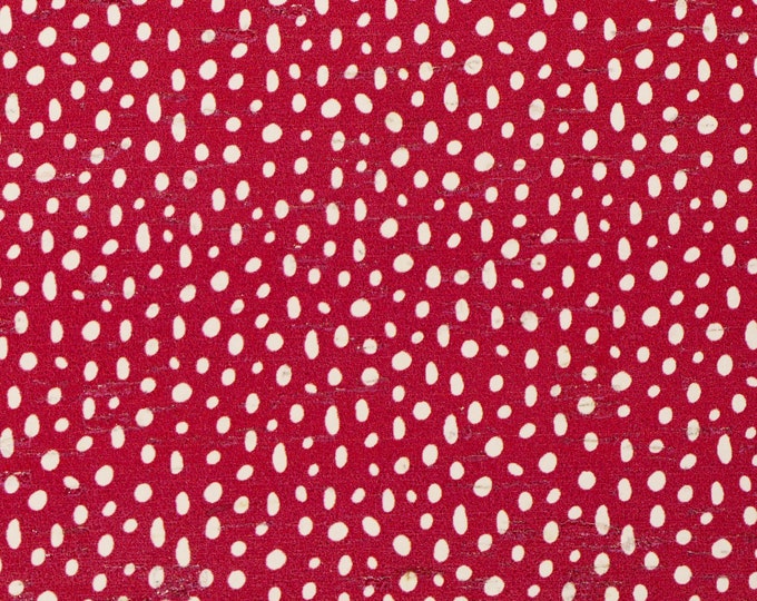 NEW dye lot CoRK 3-4-5-6 sq ft White DooDLE DoTS on Bright RED Cork with Leather backing 5.5oz/2.2mm PeggySueAlso® E5610-359 Valentines day
