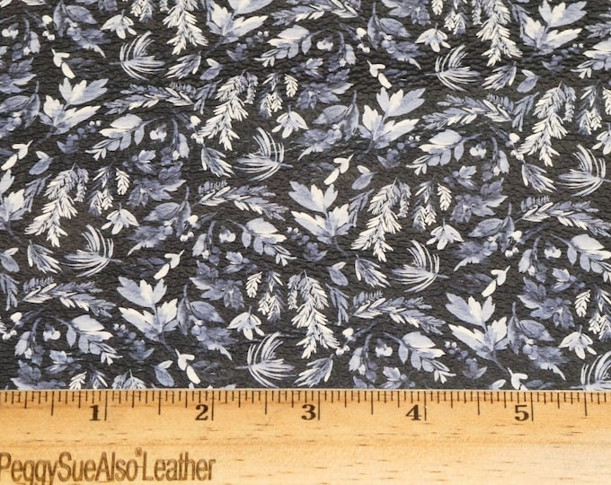 Leather 12"x12" Watercolor WHITE Flowers / leaves on NAVY Cowhide 3-3.5 oz/1.2-1.4 mm PeggySueAlso® E4805-02  winter