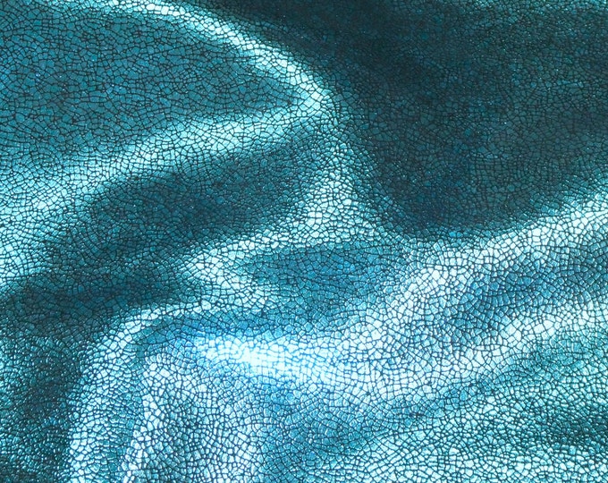 Crackled Ice 8"x10" TURQUOISE Halo Metallic on Black SuEDE cowhide 3-3.5 oz/1.2-1.4 mm PeggySueAlso E1408-09