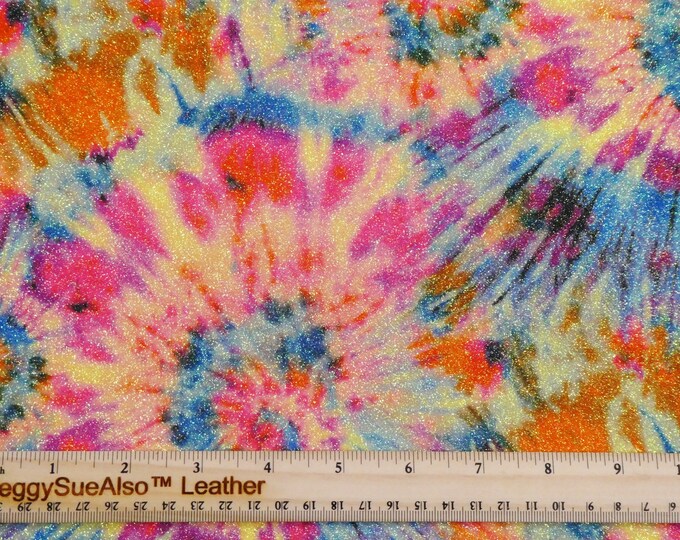 FINE Glitter 5"x11" TiE DYE Glitter Fabric applied to Leather Thick 5-5.5oz /2-2.2 mm PeggySueAlso™ E4355-31