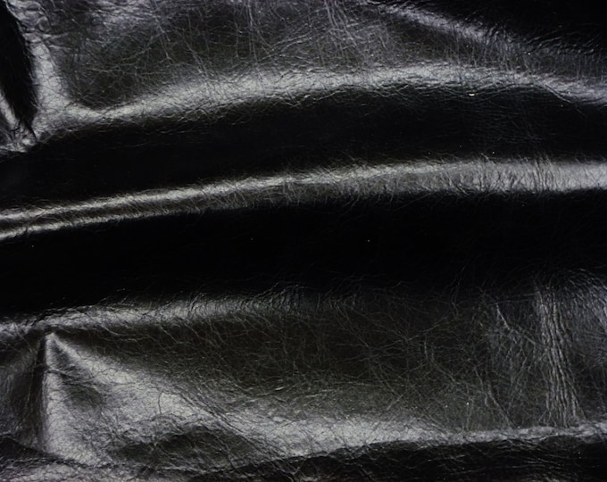 Riviera 12"x12" Pull Up effect BLACK Shiny Distressed Aniline Dyed Cowhide Leather 2.5-3oz/1-1.2mm PeggySueAlso® E2932-07 hides too