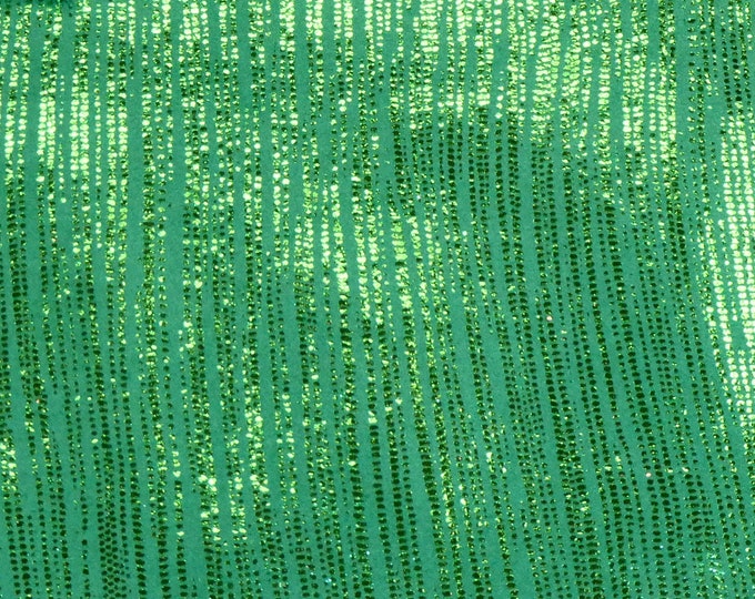 Rainy Day 3-4-5 or 6 sq ft EMERALD GREEN Metallic Stripes on Emerald green Suede Cowhide 3oz/1.2mm PeggySueAlso® E1030-29