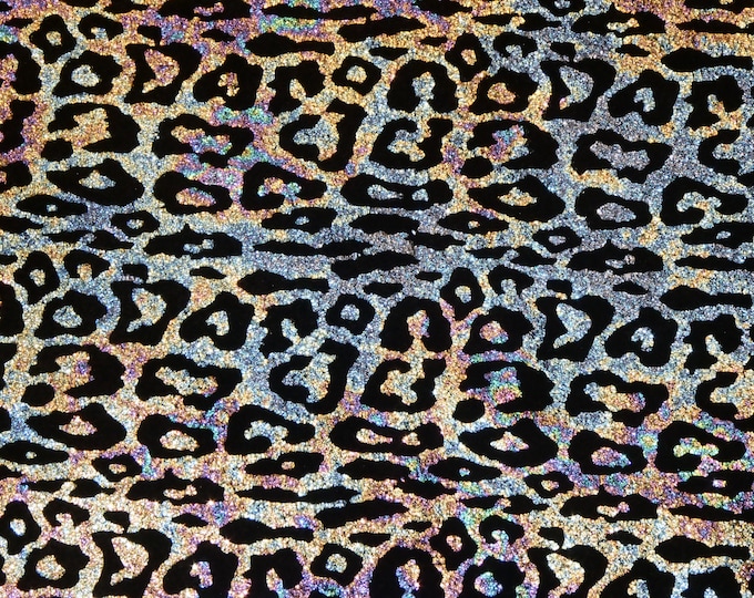 Shimmery Leopard 3-4-5 or 6 sq ft PRISM ANTIQUE on Black Suede Cowhide Leather 3.25-3.5 oz/1.3-1.4 mm PeggySueAlso E6538-04