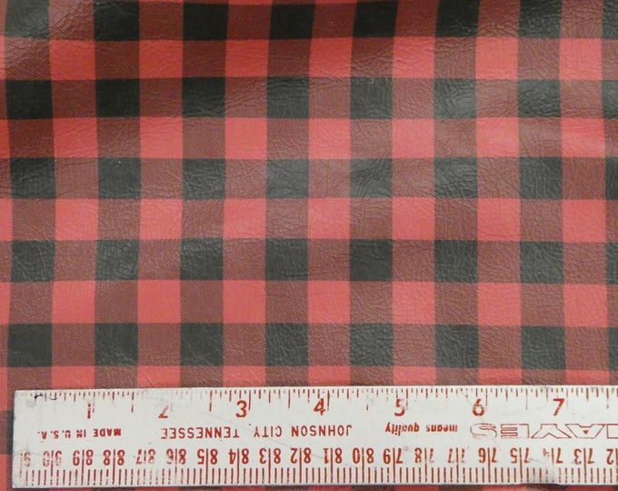 Leather 12"x12" Original Size Buffalo Plaid RED and BLACK Cowhide 3.25-3.5 oz/ 1.3-1.4 mm PeggySueAlso E1180-01