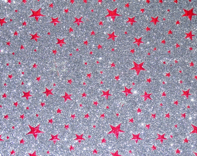 STARS 2 pieces 4"x6" Fine Red STARS with SILVER Glitter Very Thick 6.5oz/ 2.6 mm PeggySueAlso E4360-08