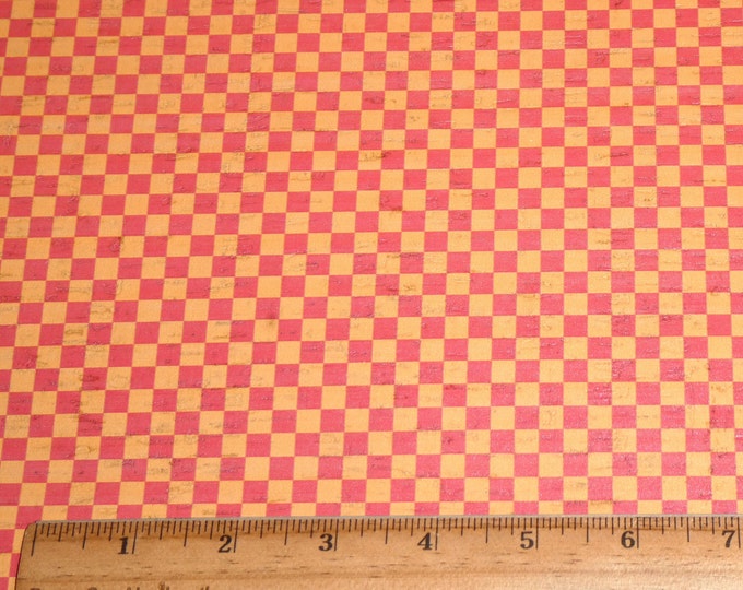 Cork 5"x11" GOLD & RED CHECKERBOARD (1/4" squares) applied to real leather Thick 5.5oz/2.2mm PeggySueAlso® E5610-611