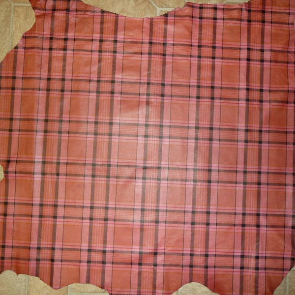 Fine thin ITALIAN Pink BURBERRY Plaid Lambskin Leather Lamb Hide 8.75 sq ft 41"x32" 1-1.25 oz/.4-.5 mm