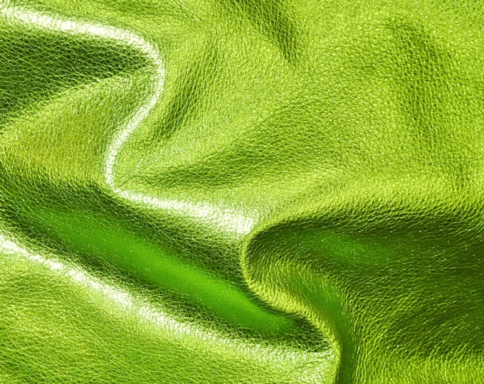 Pebbled Metallic 3-4-5 or 6 sq ft LIME GREEN cut off hide - shows the grain cowhide Leather 2.5-3 oz / 1-1.2 mm PeggySueAlso® E4100-16