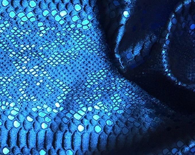 Mystic Python 2 pieces 4"x6" ROYAL BLUE Metallic on BLACK Suede Cowhide 3 oz / 1.2 mm PeggySueAlso® E2868-45