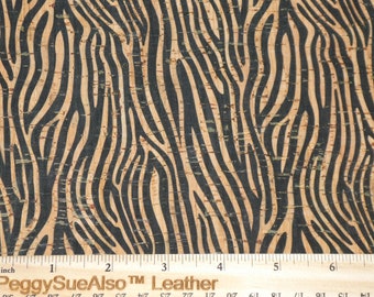 Cork 2 pieces 4"x6" ZEBRA print on Natural CORK applied to Cowhide leather for body/strength Thick 5oz/2mm PeggySueAlso® E5610-26