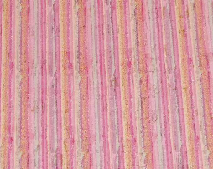 Cork 2 pieces 4"x6" BOHO PINK Stripes on CORK applied to real leather Thick 5.5oz/2.2mm PeggySueAlso E5610-236