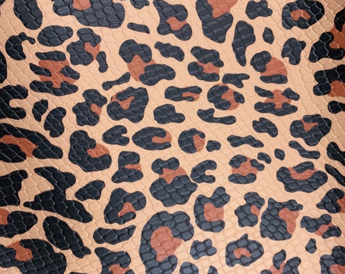 Leather 12"x12" TEXTURED FLESH LEOPARD on tan Cowhide 2.5-2.75oz /1-1.1 mm PeggySueAlso E1565-03 Hides available