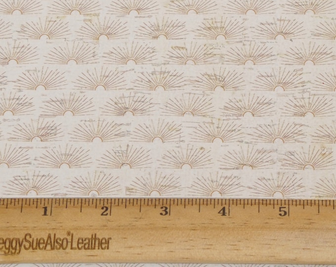 Cork 3-4-5 or 6 sq ft BOHO SUNBURST Cork applied to Leather 5.5oz/2-2.2 mm PeggySueAlso® E5610-537