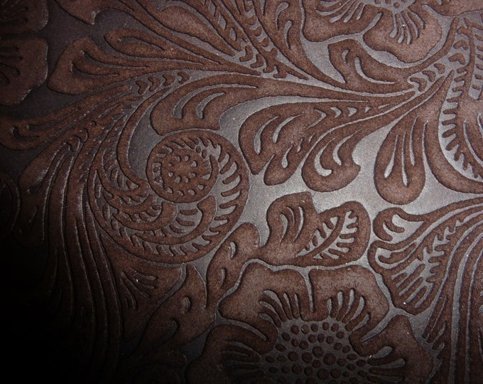 Leather 20"x20" Etched DAISY Rich Chocolate Brown Floral Matte SUEDE Cowhide 3.5-3.75 oz/1.4-1.5 mm PeggySueAlso™ E2875-02