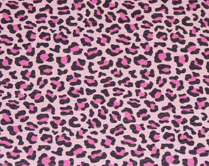 Leather 2 pieces 4"x6" Exotic PINK and BLACK Leopard spots on Baby PINK Cowhide 3-3.5 oz/1.2-1.4 mm PeggySueAlso E2550-45