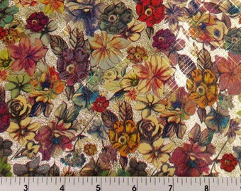 Metallic Floral 12"x12" SUNNY Day BOUQUET of flowers on GOLD Metallic Cowhide Leather 3 oz /1.2 mm PeggySueAlso® E1761-01