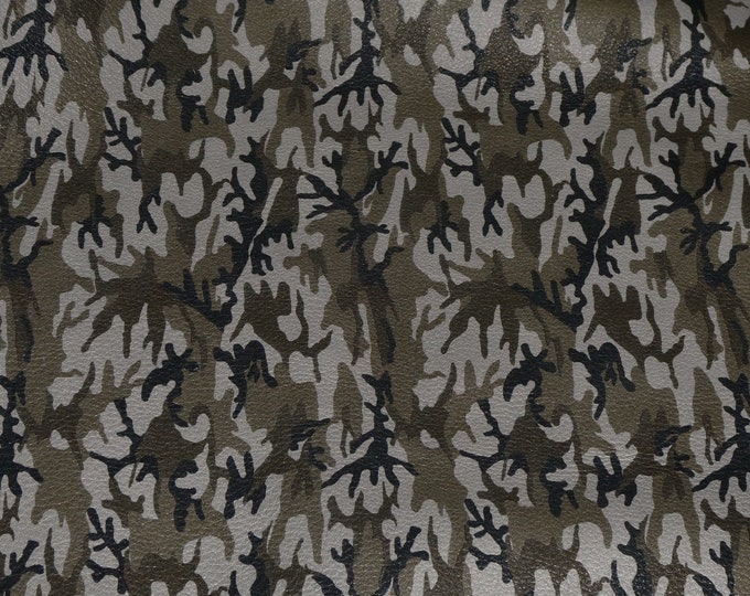 Leather 3-4-5 or 6 sq ft JUNGLE GRAY Mini Camo pattern Khaki Black Olive Grain Cowhide 3 oz /1.2 mm  PeggySueAlso E2176-14