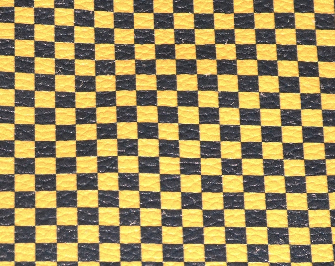 Leather 5"x11" Mini (1/4" squares) Checkerboard Navy and Yellow (1/4" squares) Cowhide 3-3.25oz/ 1.2-1.3mm PeggySueAlso® E7300-06