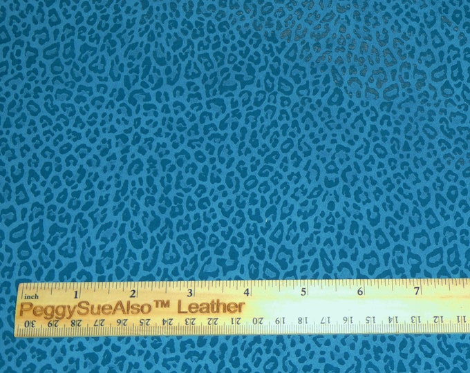 Leopard Metallic 3-4-5 or 6 sq ft Teal Blue LEoPARD Metallic on SHINY TEAL Cowhide (not suede) 3.5-4 oz / 1.4-1.6 mm PeggySueAlso® E2550-62