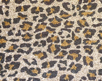 GLITTER 8"x10" Gold / Dark Platinum LEOPARD MeTALLIC FaBRIC applied to BLACK Leather 3.5-4oz/1.4-1.6mm PeggySueAlso® E4360-17