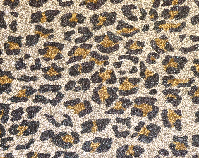 GLITTER 12"x12" Gold / Dark Platinum LEOPARD MeTALLIC FaBRIC applied to BLACK Leather 3.5-4oz/1.4-1.6mm PeggySueAlso® E4360-17