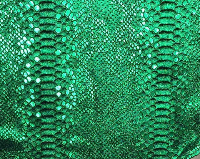 Mystic Python 8"x10" EMERALD GREEN Metallic on BLACK Suede Cowhide 3 oz / 1.2 mm PeggySueAlso® E2868-46 hides