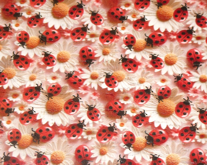 Cork 3-4-5-6 sqft LADY BUGS (1/2") and DAISIES Embroidery Look on CoRK backed w/ Chromium free leather 5.5 oz/2.2 mm PeggySueAlso® E5610-632