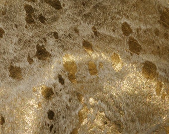 Hair On Leather 5"x11" Acid Wash GOLD Metallic on Medium Gold Tipped Beige Cowhide 4-5oz / 1.6-2 mm #222jnr PeggySueAlso E2852-12C