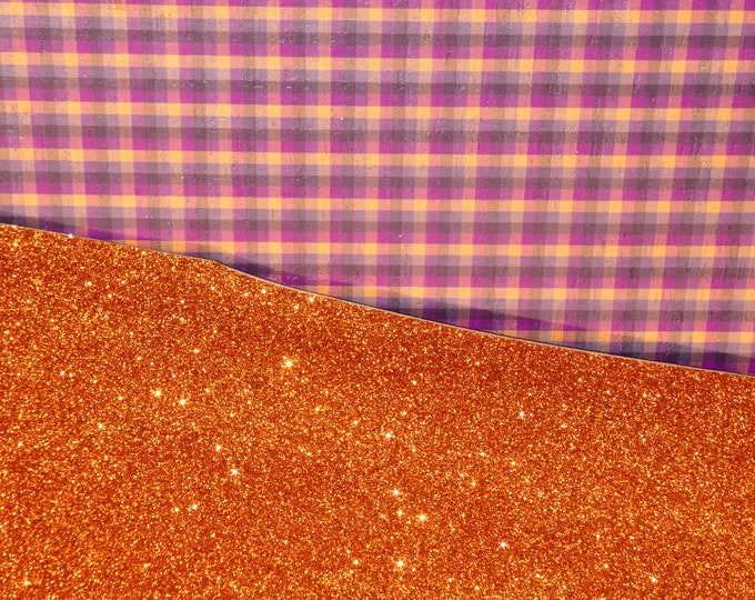 DOUBLE Sided Cork 2 pc 4"x6" FaLL TaRTAN PLAID Mustard Purple Magenta w/ Burnt Orange Glitter Back leather inbetween PeggySueAlso® E5611-06