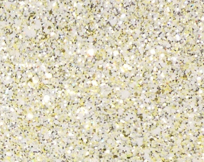 Chunky Glitter 3-4-5-6 sqft GOLD and WHITE Metallic Glitter Fabric glued to Leather 5.5-6oz/2.2-2.4mm PeggySueAlso® E4355-52