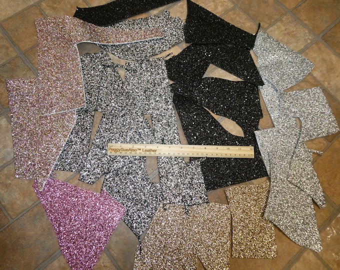 Scrap GLITTER Leather 4 sq ft overall Assorted colors mixture Chunky, Fine ( 10 sq ft if no leather back) 2.5-3 oz/1-1.2 mm PSA E4355