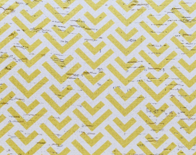 CORK 12"x12" Geometric Yellow Chevron on off white Cork on Leather Thick 5.5oz/2.2mm  PeggySueAlso® E5610-422