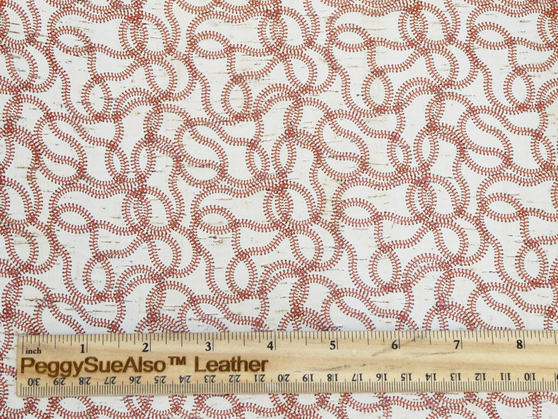 New Lot Cork 3-4-5 or 6 sq ft BASEBALL FURY RED on White Cork applied to leather Thick 5.5oz/2.2mm PeggySueAlso E5610-165 image 2