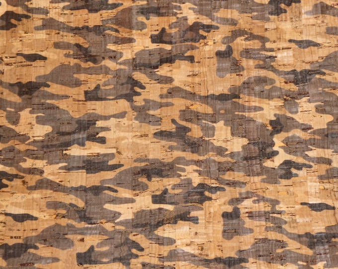 CORK 3-4-5-6 sqft CAMO Taupe, Dark GRAY, Tan, natural on cork applied to Leather Thick 5.5oz/2.2 mm PeggySueAlso® E5610-118