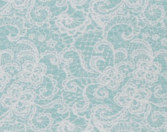 Leather 3-4-5 or 6 sq ft White LACE LOOK on AQUA Cowhide 2.75-3 oz/1.1-1.2 mm PeggySueAlso E1679-04