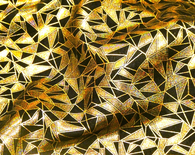 3-4-5 or 6 sq ft GOLD Halo SHATTERED Mosaic GLASS Metallic on Black SuEDE cowhide 3-3.5 oz/1.2-1.4 mm PeggySueAlso® E2866-03