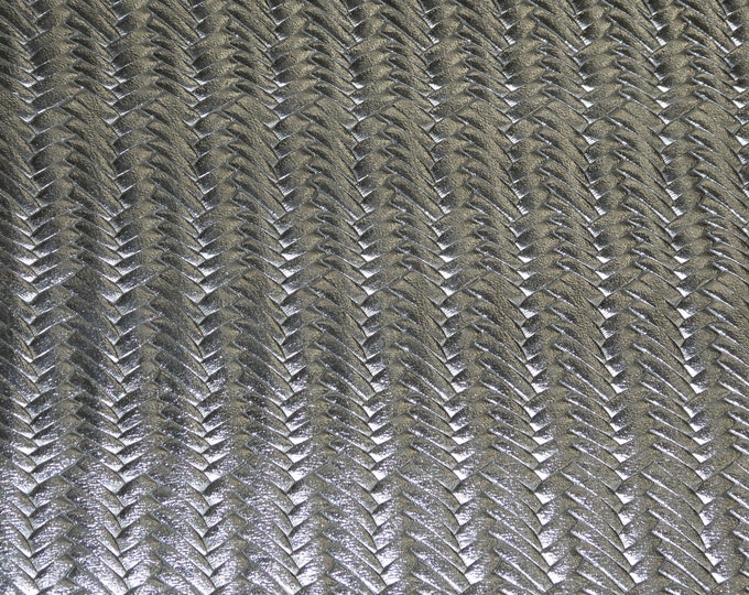 Braided Fishtail 12"x12" SILVER Metallic Italian Cowhide Leather 2-2.5oz /0.8- 1mm  PeggySueAlso E3160-23  hides available