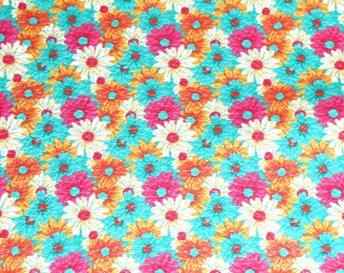 Leather 8"x10" COLORFUL BOHO DAISIES Turquoise, Hot Pink, Mustard, Orange, white 3.75-4oz/1.5-1.6mm PeggySueAlso® E2508-18 Flowers floral