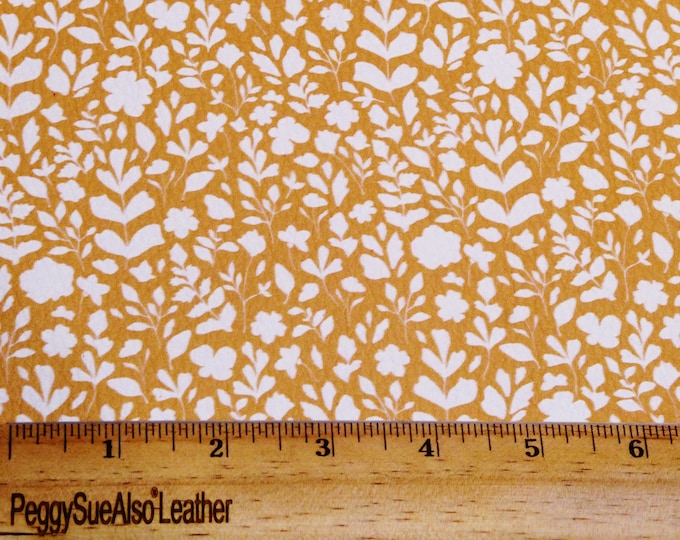 Leather 12"x12" VINTAGE GARDEN flowers in WHITE on Raw Sienna Gold 3.5-3.75oz/1.4-1.5mm PeggySueAlso E7430-02