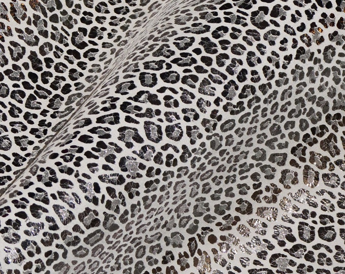 Metallic Leopard 3-4-5 or 6 sq ft Shimmery SILVER Metallic on TAUPE Suede Cowhide Leather 2.75-3 oz / 1.1-1.2 mm PeggySueAlso® E2550-47