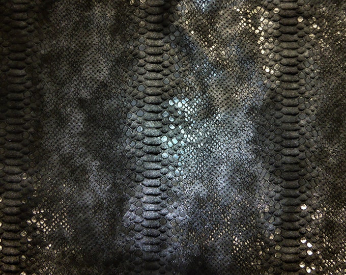 Mystic Python 12"x12" Multi SILVER Metallic on BLACK suede Calfskin Leather PeggySueAlso E2868-48 hides available