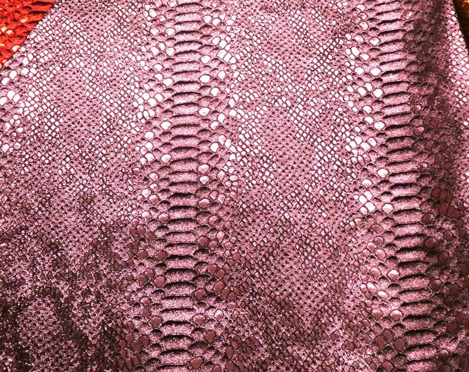 Mystic Python 12"x12" LIGHT PINK Metallic on BLACK Suede Cowhide 2.75-3oz / 1.1-1.2 mm PeggySueAlso® E2868-94 hides too