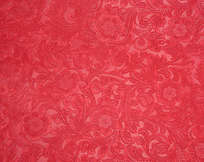 Etched Daisy 12"x12" RED Floral Cowhide Pressed SUEDE Cowhide Leather 3-3.5 oz / 1.2-1.4 mm PeggySueAlso® E2875-04 hides too