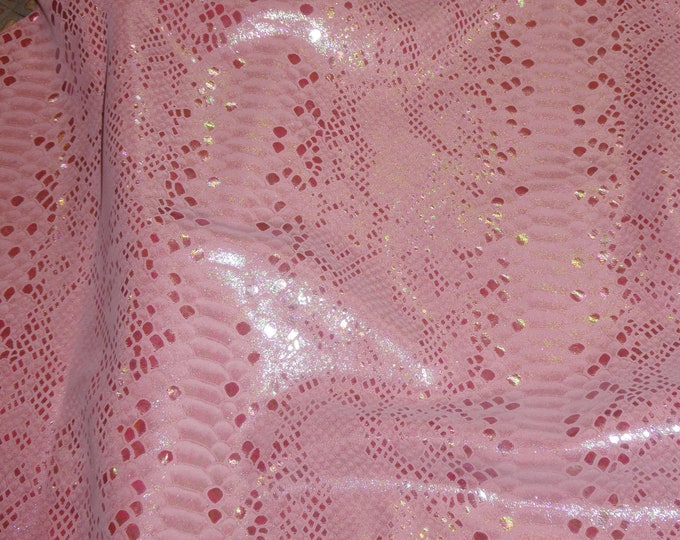 Mystic Python 12"x12" Pink Iridescent Metallic on Pink Suede Cowhide 2.75-3oz / 1.1-1.2 mm PeggySueAlso E2868-85 hides too