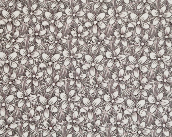 Leather 3, 4, or 5 sq ft  MONOTONE FLORAL GRAY Cowhide (SHIPs Folded) 3.75-4oz /1.5-1.6 mm PeggySueAlso™ E7550-02